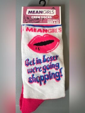 Mean Girls movie Crew Socks vibrant pink get in loser we’re going shopping
